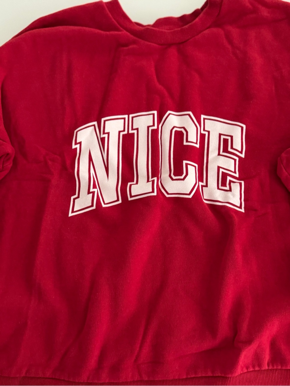 New York & Company Red Sweatshirt with White 'NICE' Graphic